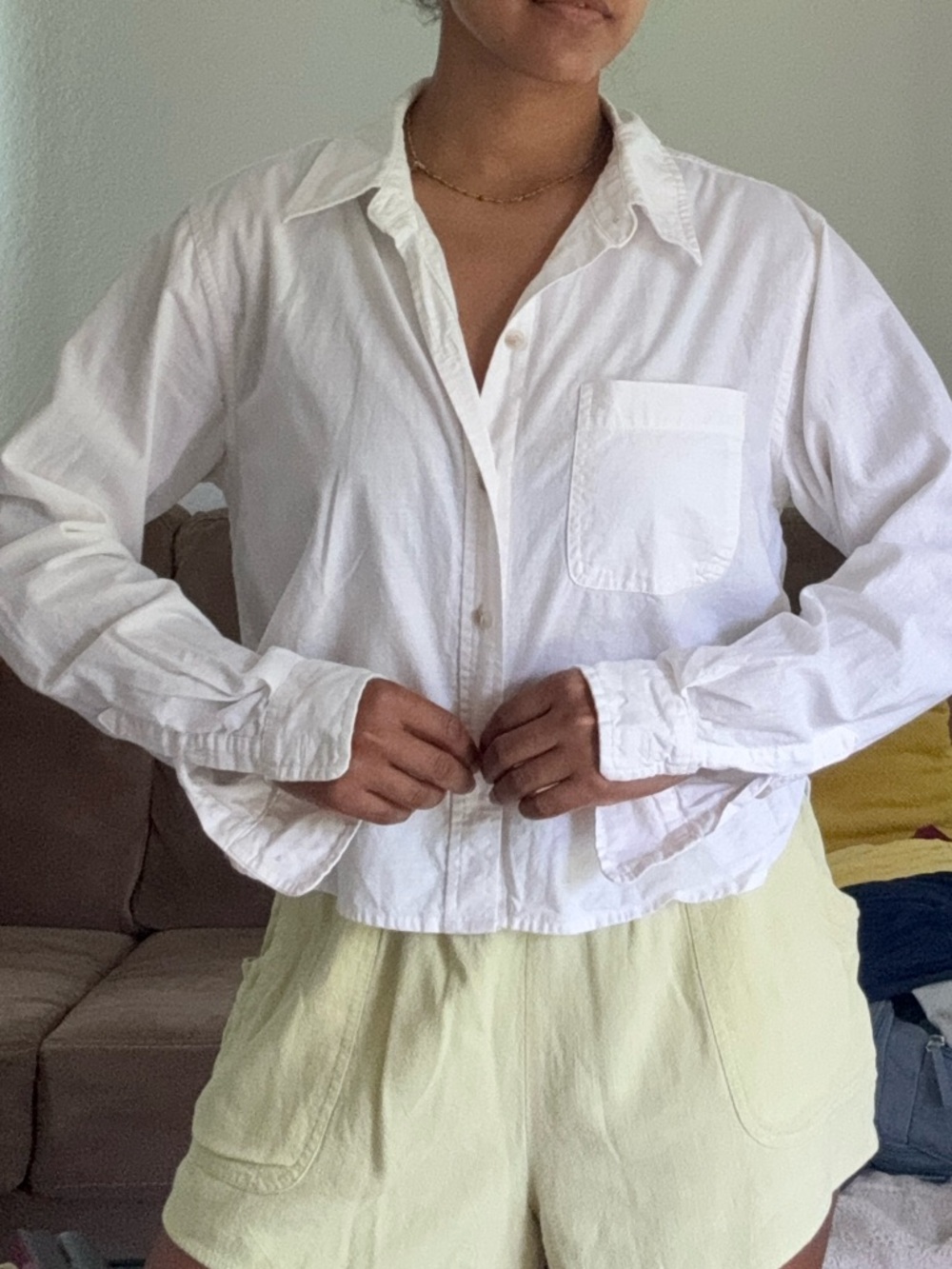 Universal Thread Cream Linen-Look Cropped Shirt